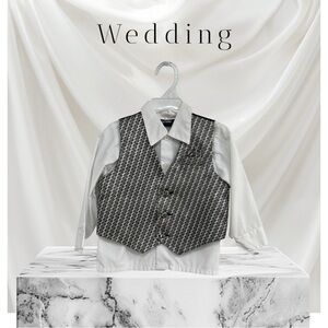 Kids Button Down Shirt with Vest - White and Gray Toddler Boys size 24 Months